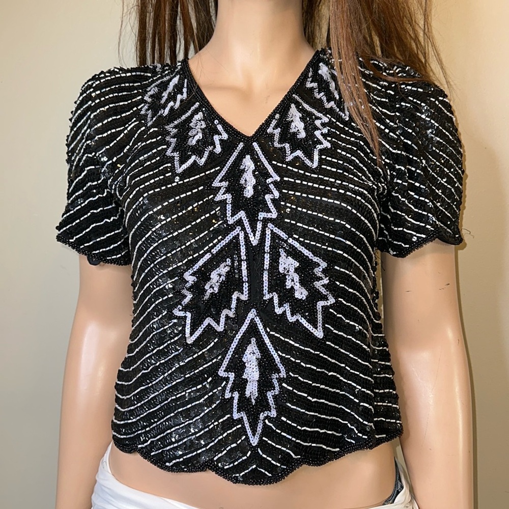 Sten'ay sequin black white top Large